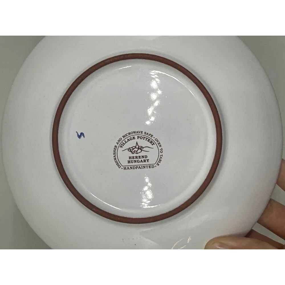 VTG‎ Herend Village Pottery Hungary Hand-Painted Rooster Coffee Cup & Saucer Set
